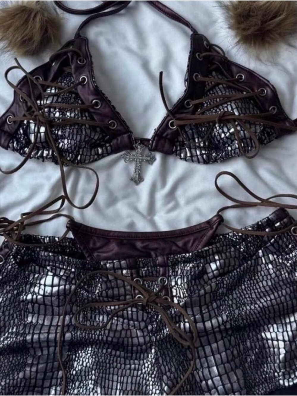 Lace-Up Snake-Print Rave Set